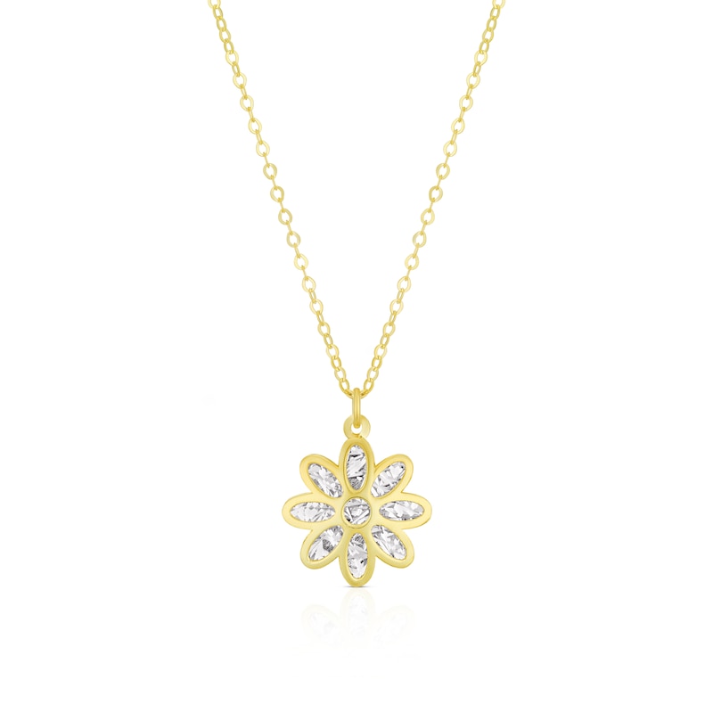 Main Image 1 of 9ct Yellow Gold Double Finish Flower Pendant Necklace