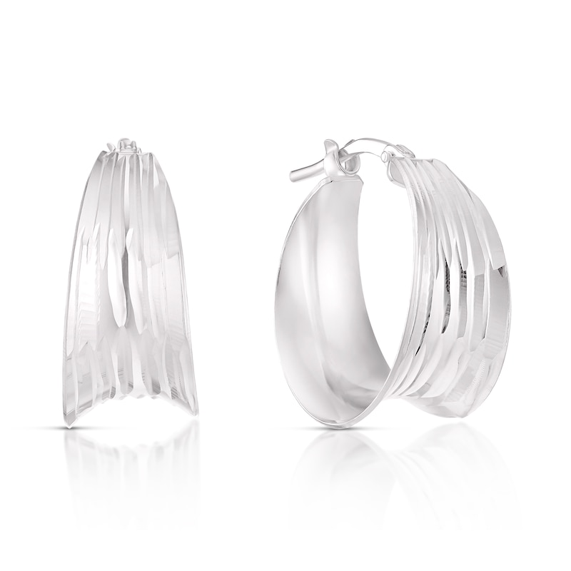 Main Image 1 of Sterling Silver Textured Concave Graduated 18mm Hoop Earrings