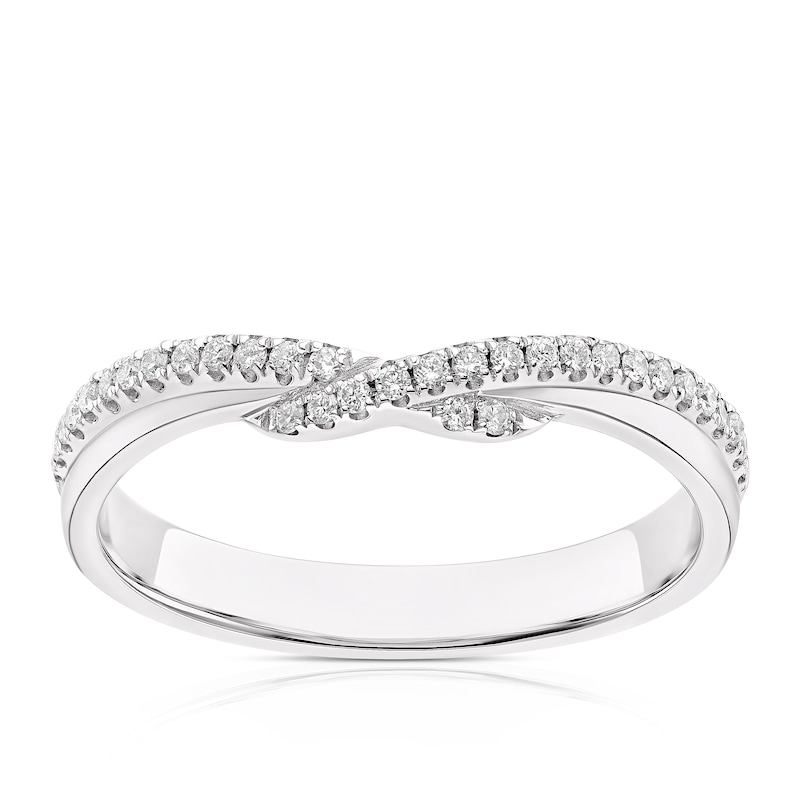 9ct White Gold Twist 0.17ct Diamond Wishbone Wedding Ring