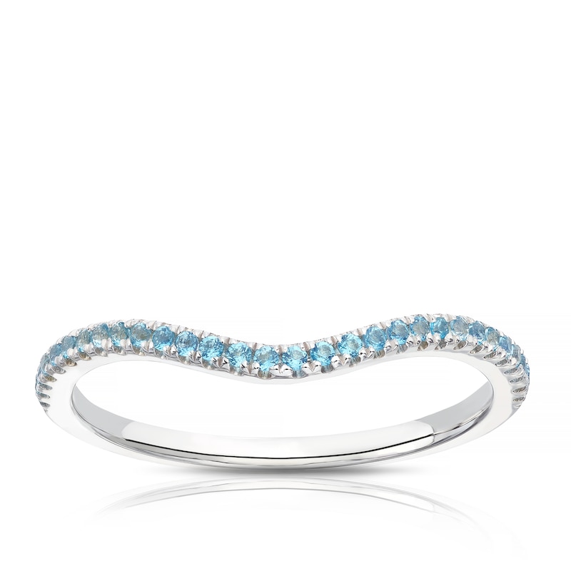 9ct White Gold Blue Topaz Shaped Wedding Ring