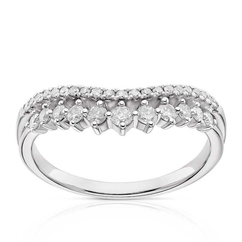 Main Image 1 of 9ct White Gold 2 Row 0.34ct Diamond Shaped Wedding Ring