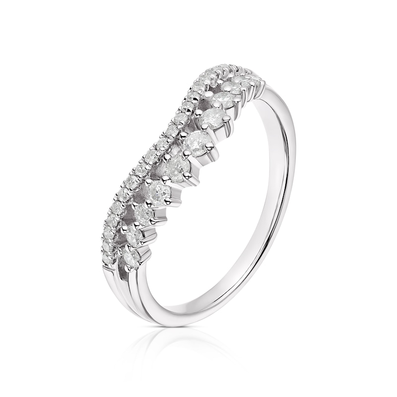 Main Image 2 of 9ct White Gold 2 Row 0.34ct Diamond Shaped Wedding Ring