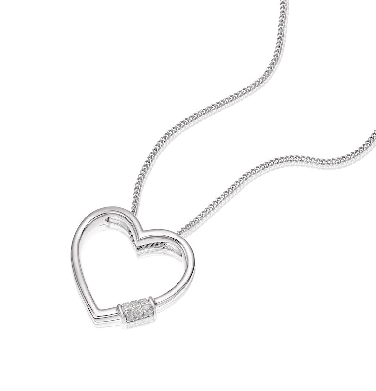 Main Image 2 of Sterling Silver Diamond Open Heart Pendant Necklace