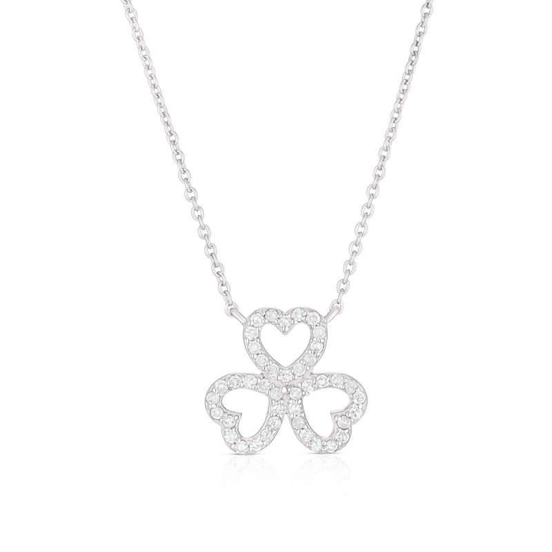 Main Image 1 of Sterling Silver 0.20ct Diamond 3 Heart Clover Pendant Necklace