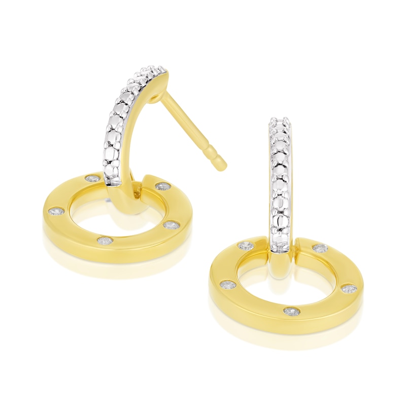 Main Image 2 of Sterling Silver & 18ct Yellow Gold Plated Vermeil Diamond Interlocking Circle Drop Earrings