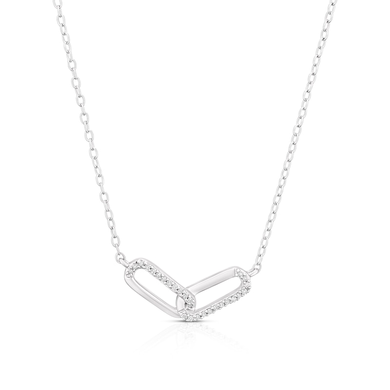 Main Image 1 of Sterling Silver Diamond Interlocking Link Pendant Necklace