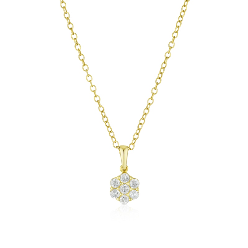 Main Image 1 of 9ct Yellow Gold 0.25ct Diamond Flower Cluster Pendant Necklace