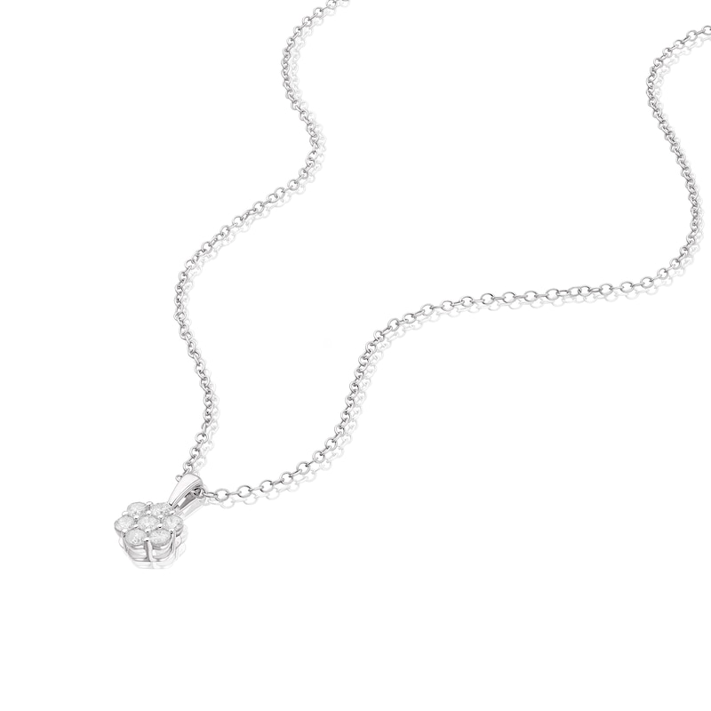 9ct White Gold 0.25ct Diamond Flower Cluster Pendant Necklace