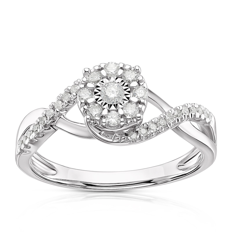 Main Image 1 of 9ct White Gold 0.25ct Diamond Twist Cluster Solitaire Ring