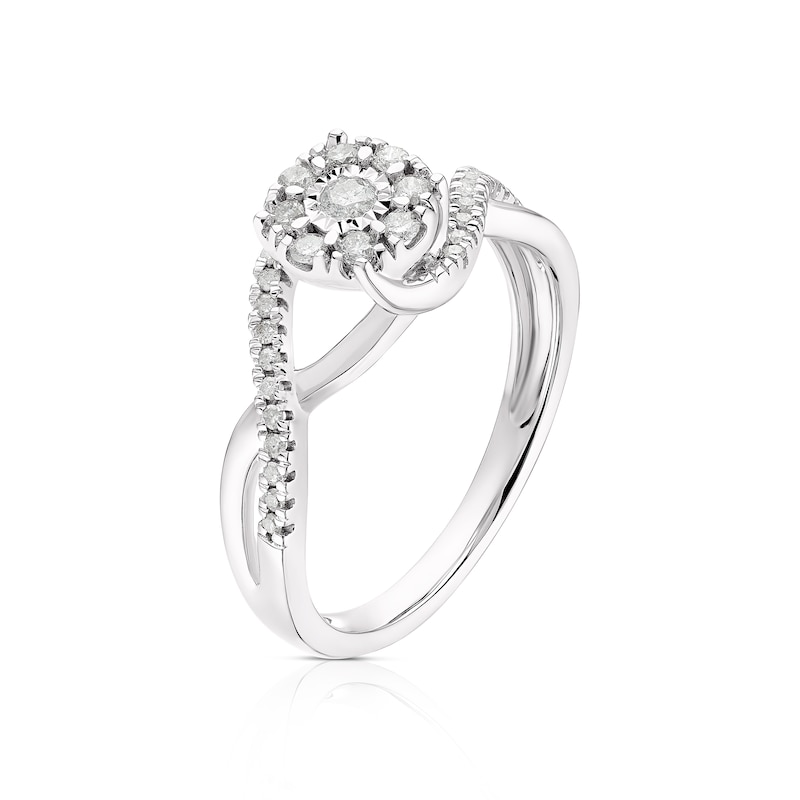 Main Image 2 of 9ct White Gold 0.25ct Diamond Twist Cluster Solitaire Ring