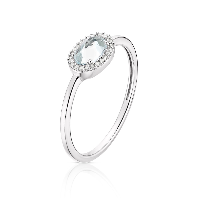 Main Image 2 of Sterling Silver Oval Aquamarine & Diamond Halo Ring