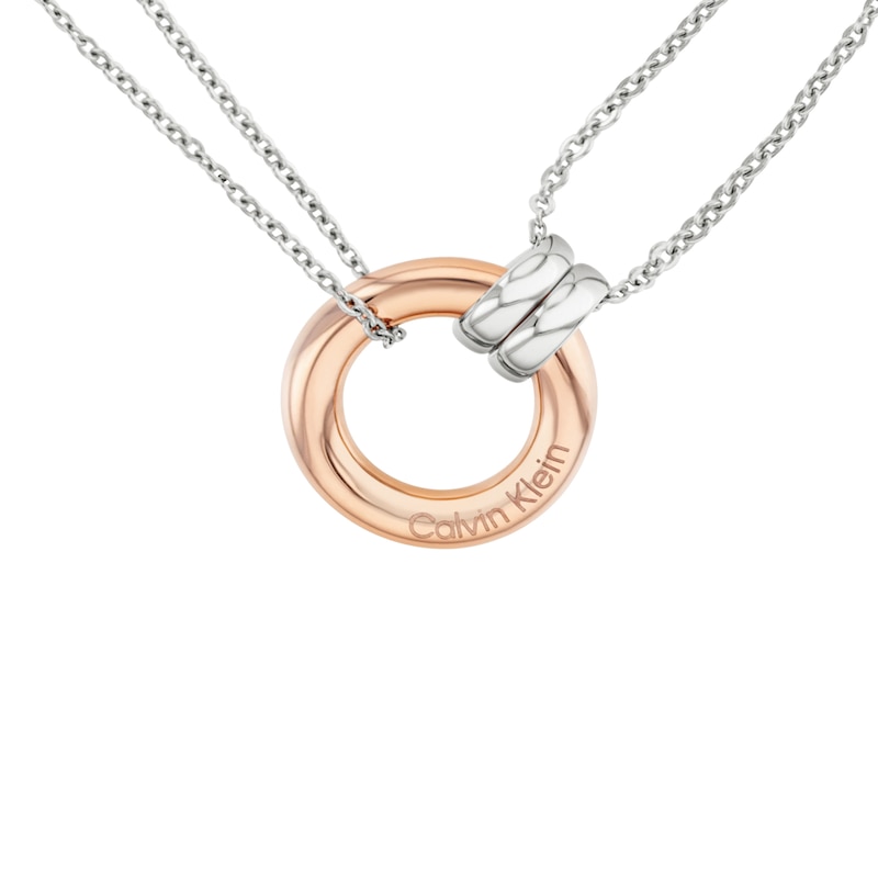 Calvin Klein Ladies' Two Tone Stainless Steel & Rose Gold Circle Double Chain Necklace