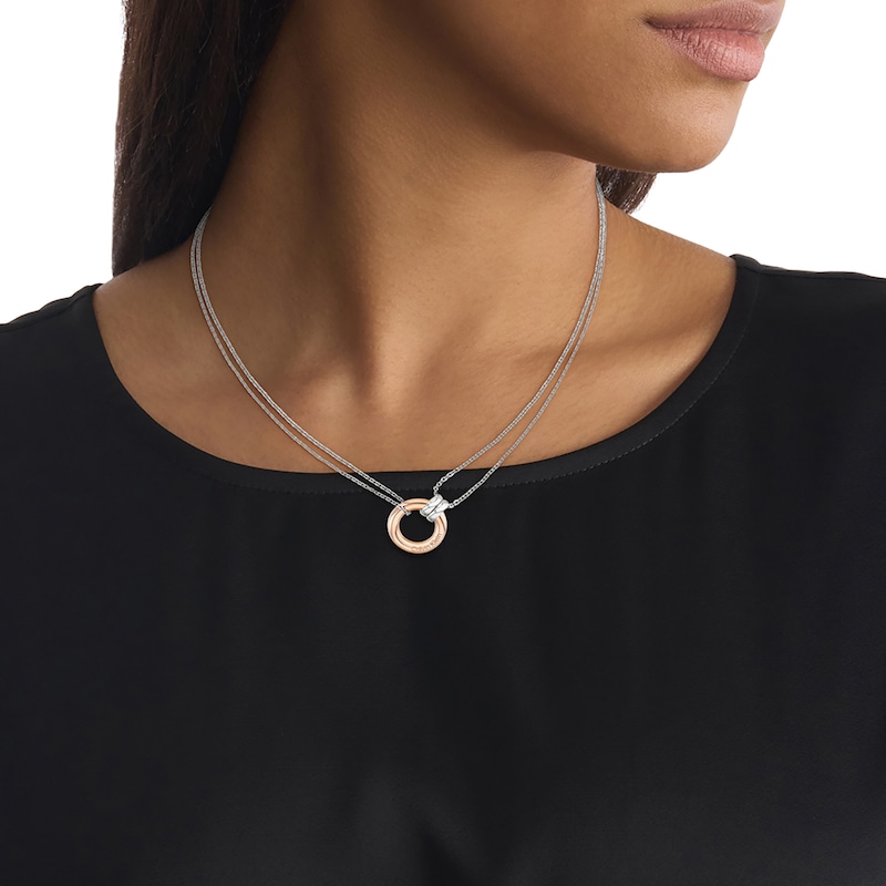 Calvin Klein Ladies' Two Tone Stainless Steel & Rose Gold Circle Double Chain Necklace