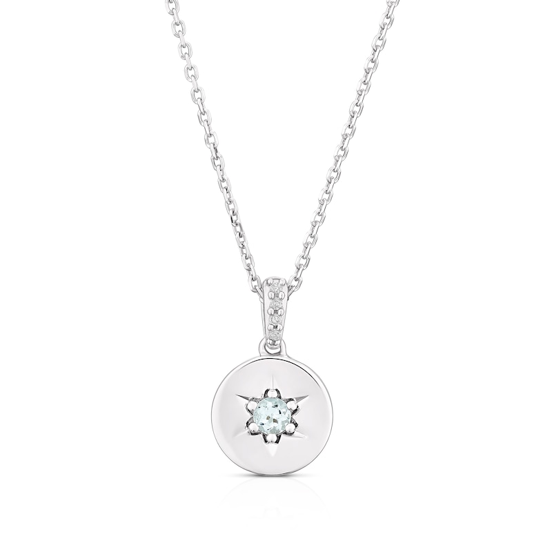 Sterling Silver Aquamarine & Diamond Disc Pendant Necklace | H.Samuel