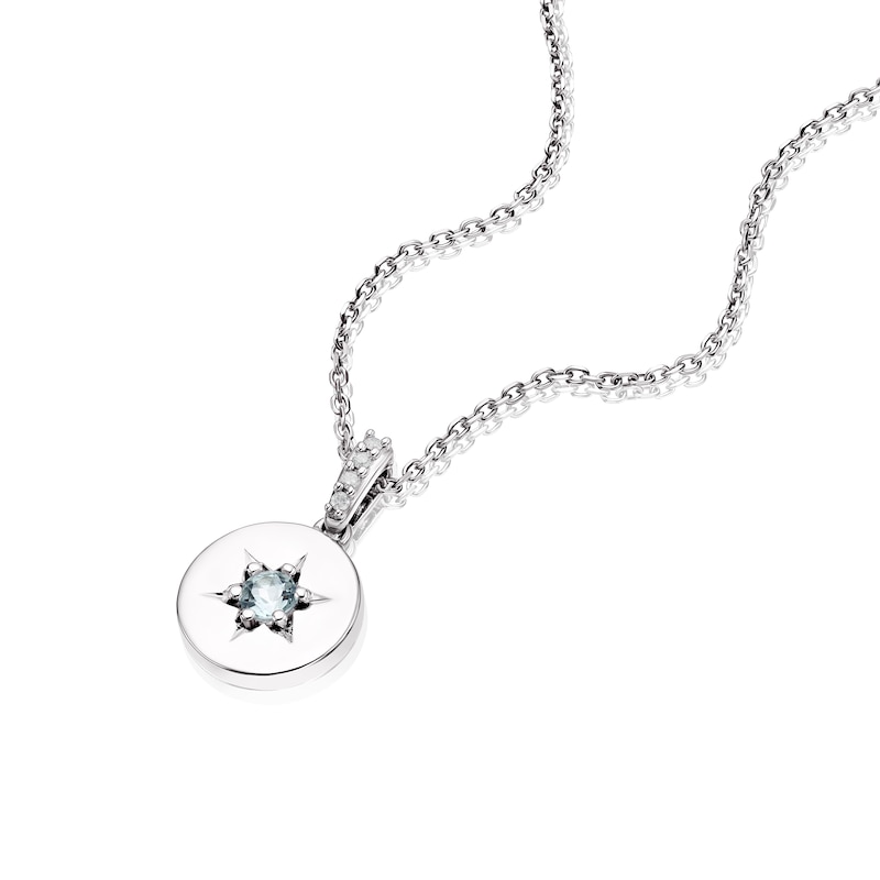 Sterling Silver Aquamarine & Diamond Disc Pendant Necklace