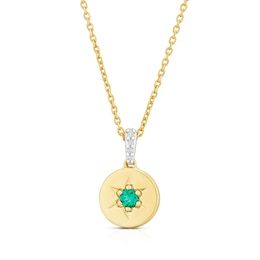 Sterling Silver & 18ct Yellow Gold Plated Vermeil Created Emerald & Diamond Necklace