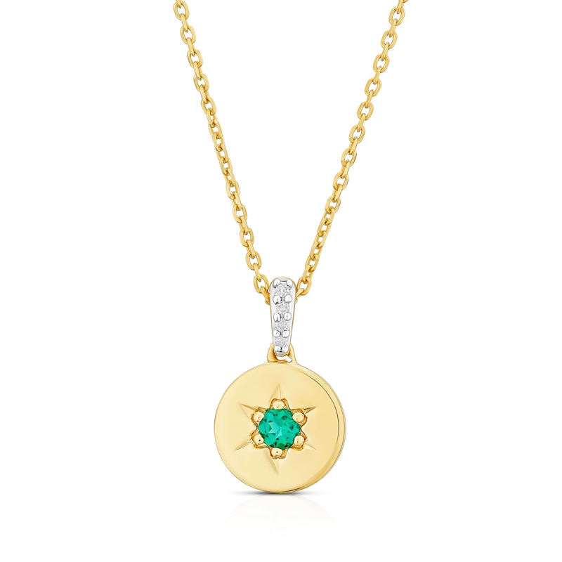 Main Image 1 of Sterling Silver & 18ct Yellow Gold Plated Vermeil Created Emerald & Diamond Necklace