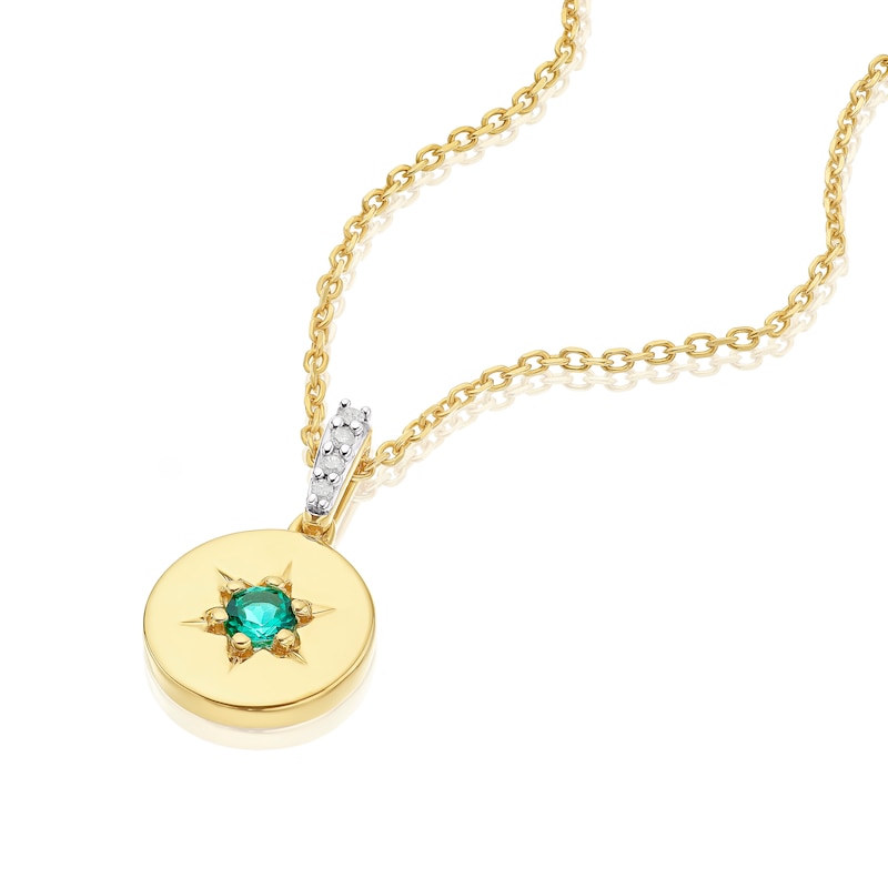 Main Image 2 of Sterling Silver & 18ct Yellow Gold Plated Vermeil Created Emerald & Diamond Necklace