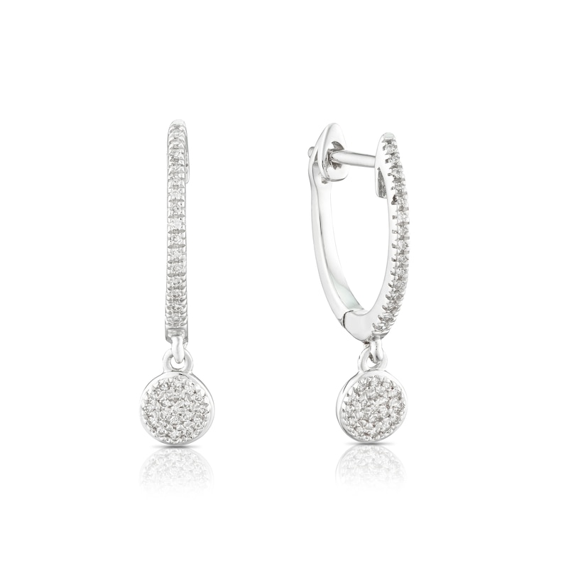 Main Image 1 of 9ct White Gold 0.08ct Total Diamond Drop Hoop Earrings