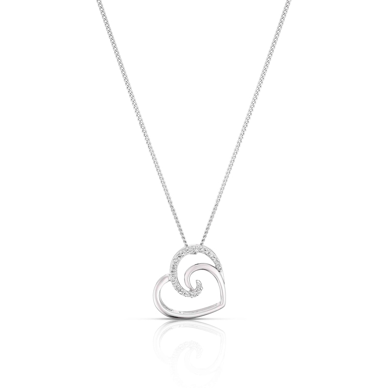 Main Image 1 of 9ct White Gold 0.05ct Diamond Heart Swirl Pendant