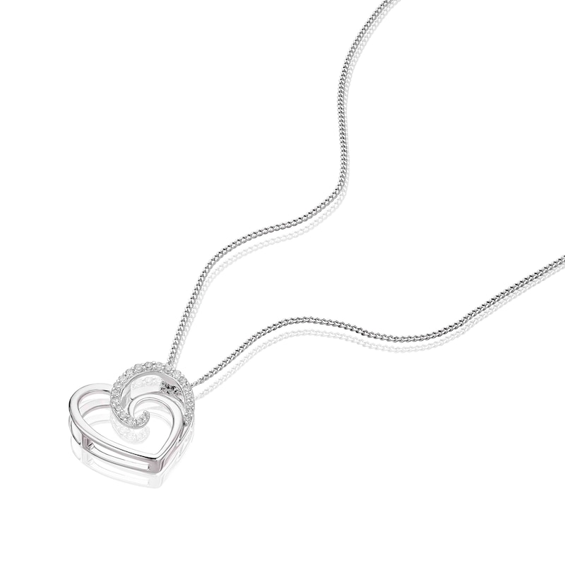 Main Image 2 of 9ct White Gold 0.05ct Diamond Heart Swirl Pendant