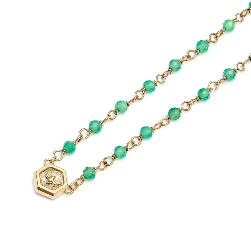 Olivia Burton Minima Bee Ladies' Green Agate Beaded Charm Necklace