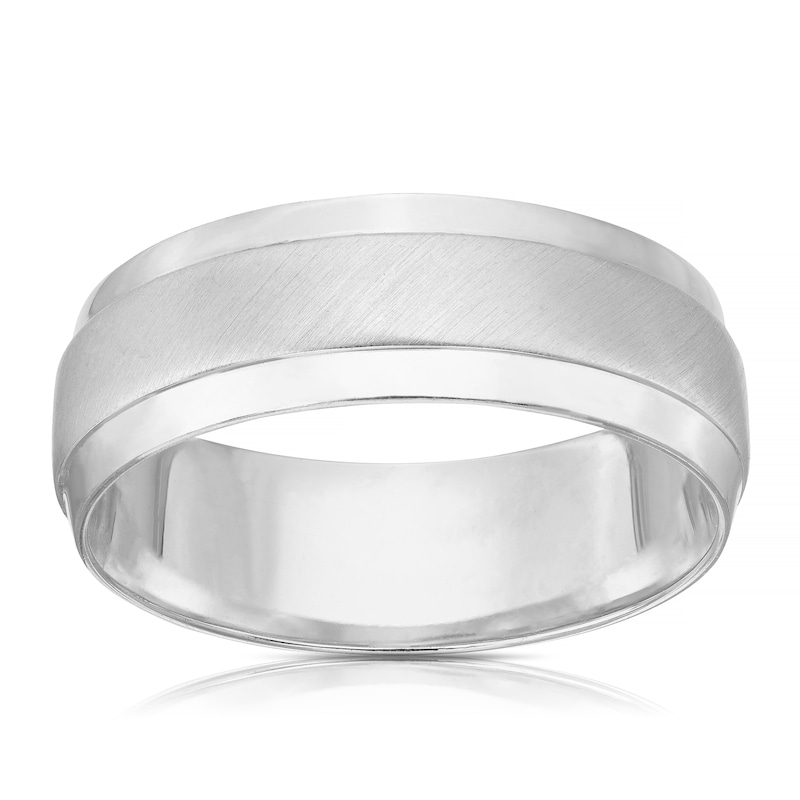 Men's Sterling Silver 7mm Double Textured Matt & Polished Ring