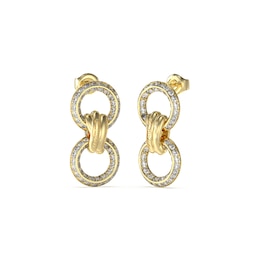 Guess Gold Tone Interlocking Circle Crystal 30mm Stud Earrings