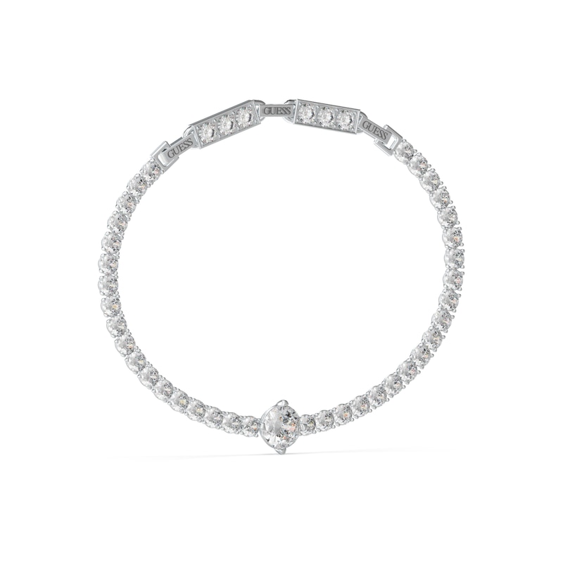 Guess Silver Tone Solitaire Detail Crystal Tennis Bracelet