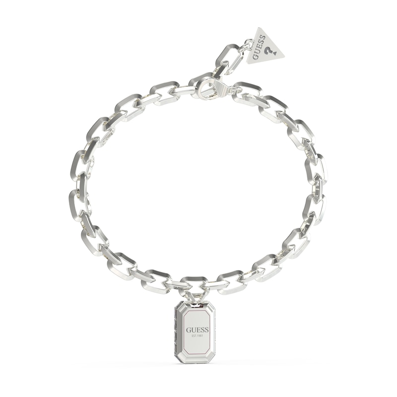 Main Image 1 of Guess Silver Tone Forzatina Chain & Logo Charm 8.26&quot; Bracelet