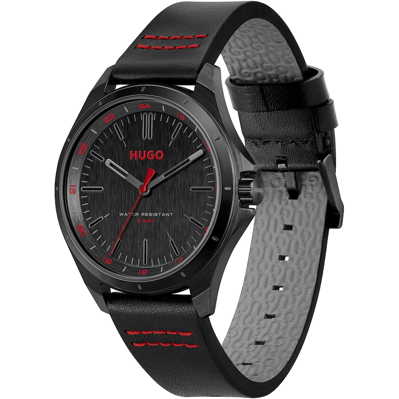 HUGO #COMPLETE Men's Black Leather Strap Watch