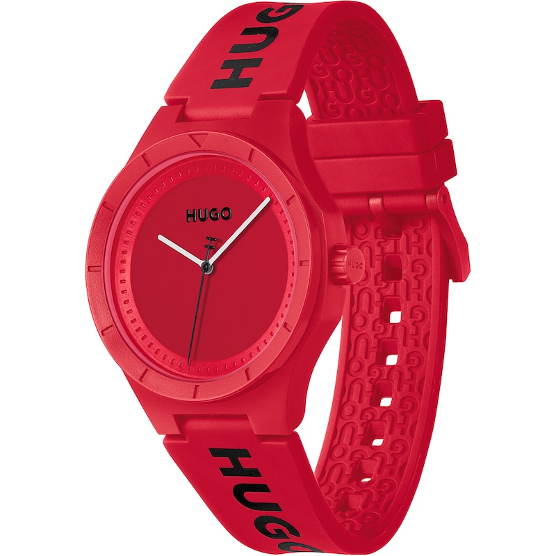 HUGO #LIT Men's Red Dial Red Silicone Watch