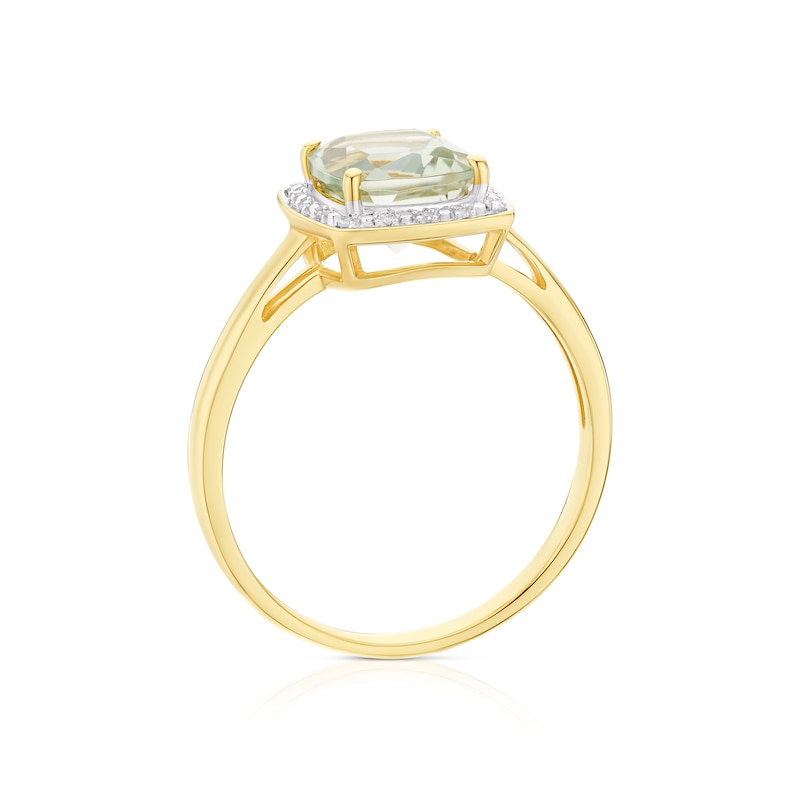 Main Image 3 of 9ct Yellow Gold Green Amethyst & Diamond Halo Ring