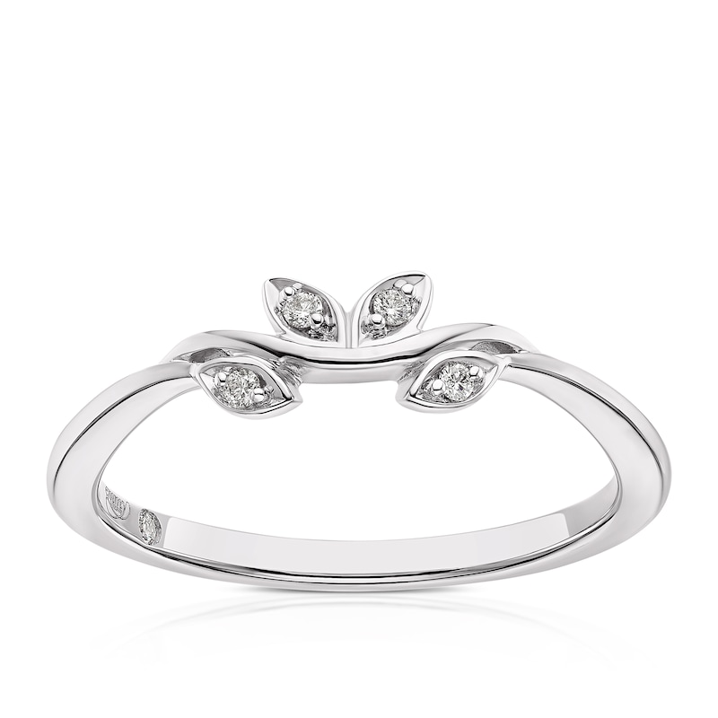 Emmy London 9ct White Gold Diamond Floral Design Shaped Ring