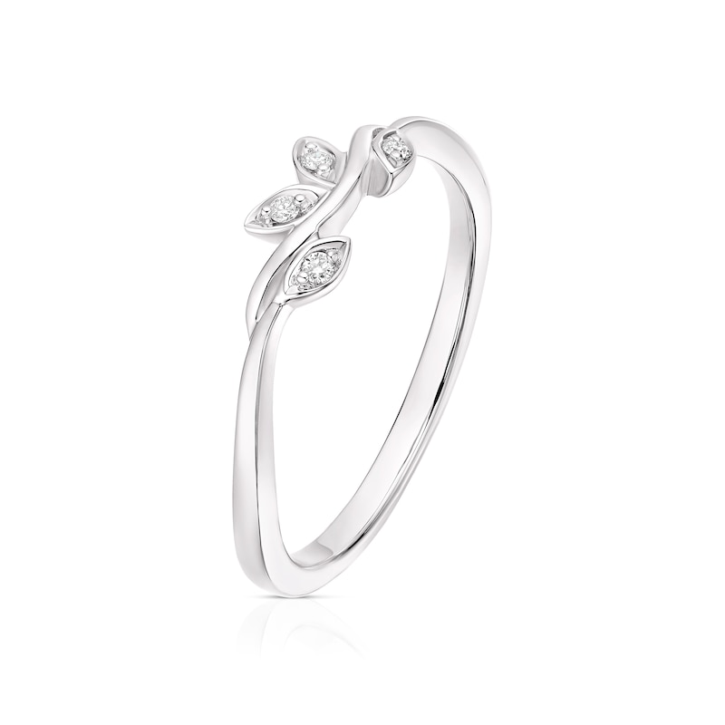 Emmy London 9ct White Gold Diamond Floral Design Shaped Ring