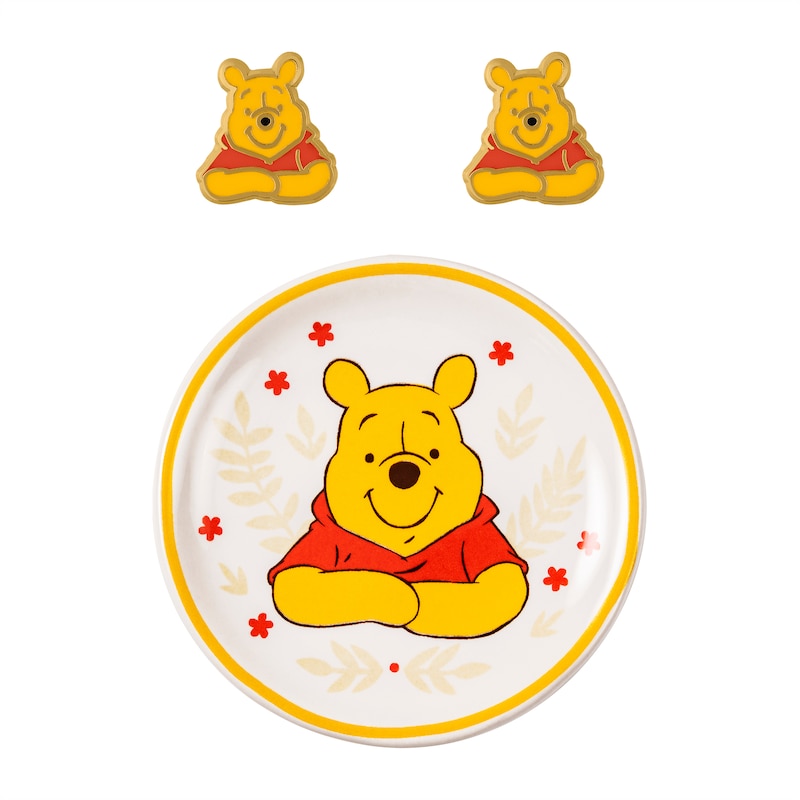 Gold Tone Winnie The Pooh Stud Earring & Trinket Set