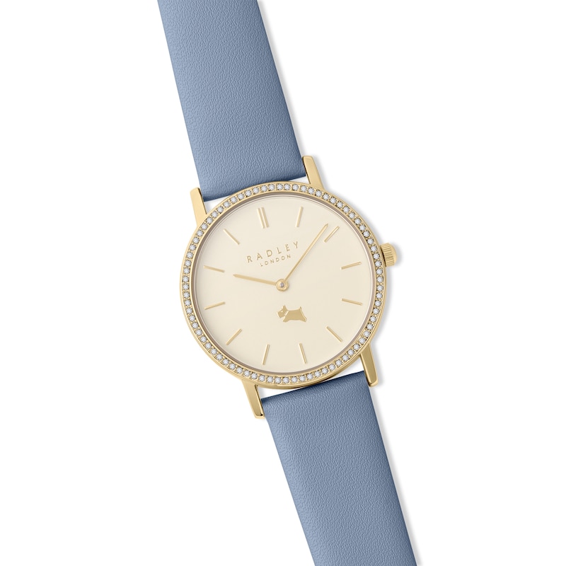 Main Image 2 of Radley Ladies' Stone Set Blue Leather Strap Watch & Twin Pack Gold Tone Earring Set