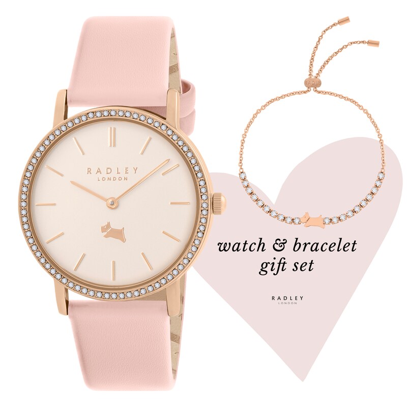 Main Image 1 of Radley Ladies' Pink Leather Strap Watch & Rose Gold Tone Bracelet Set