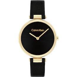 Calvin Klein Ladies' Black Dial Black Leather Strap Watch