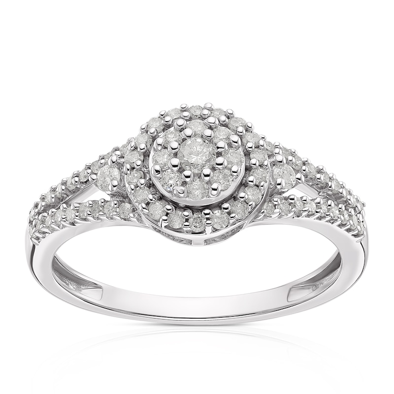 Main Image 1 of 9ct White Gold 0.30ct Diamond Split Shoulder Cluster Ring