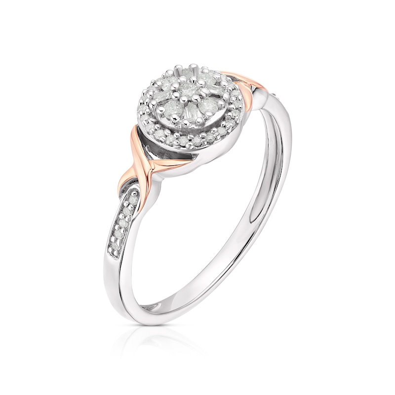 9ct White & Rose Gold 0.15ct Diamond Cluster Kiss Ring