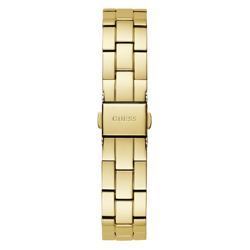 Guess Ladies' Multicoloured Stone Set Heart Detail Gold Tone Bracelet Watch