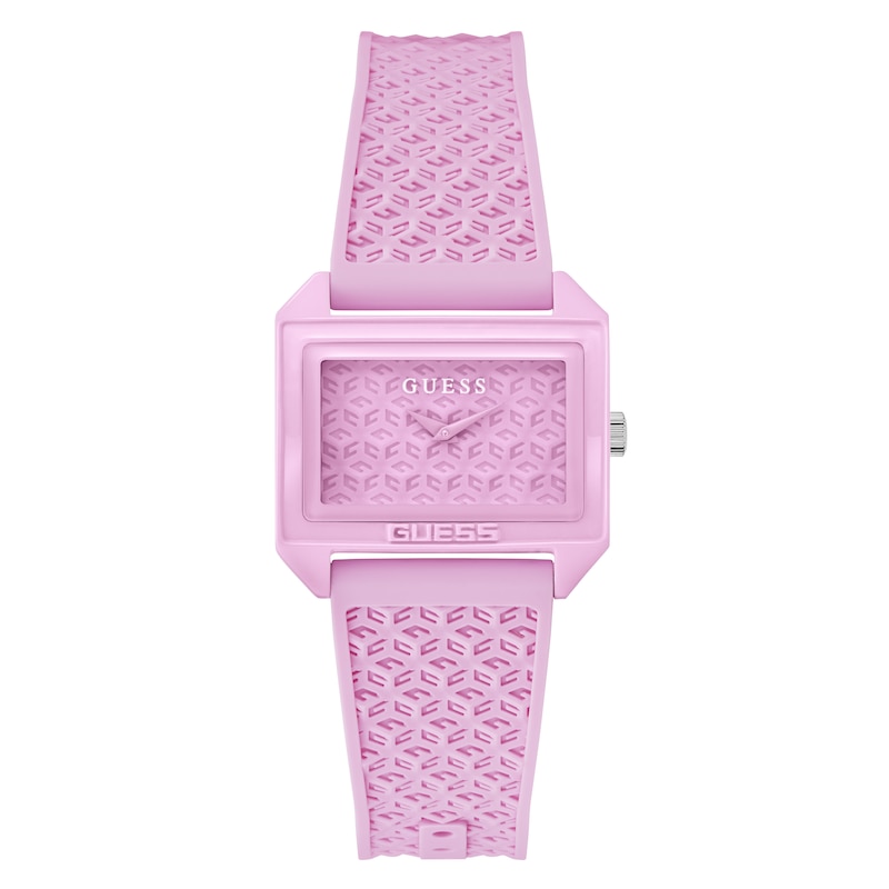 Guess Ladies' All Pink Logo Detail Silicone Strap Watch | H.Samuel