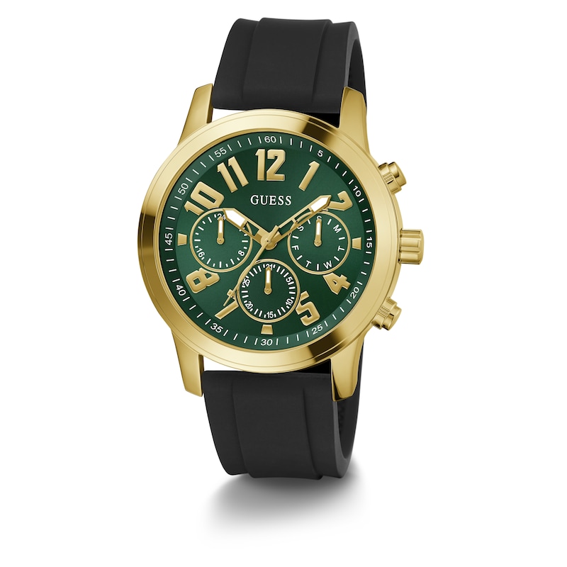 Guess Men's Green Chronograph Dial Black Leather Strap Watch