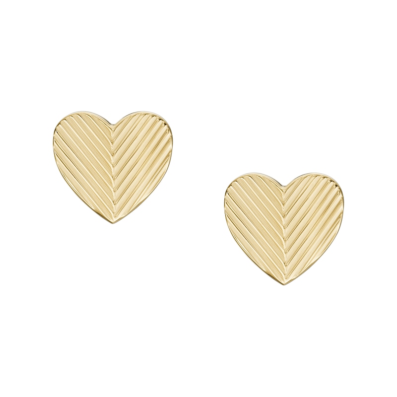 Main Image 1 of Fossil Harlow Ladies' Linear Texture Heart Gold Tone Stud Earrings