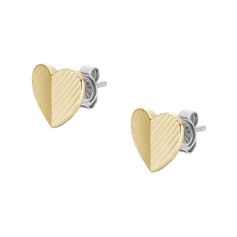 Main Image 2 of Fossil Harlow Ladies' Linear Texture Heart Gold Tone Stud Earrings