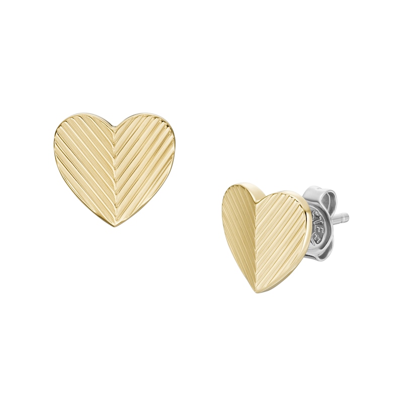 Main Image 3 of Fossil Harlow Ladies' Linear Texture Heart Gold Tone Stud Earrings