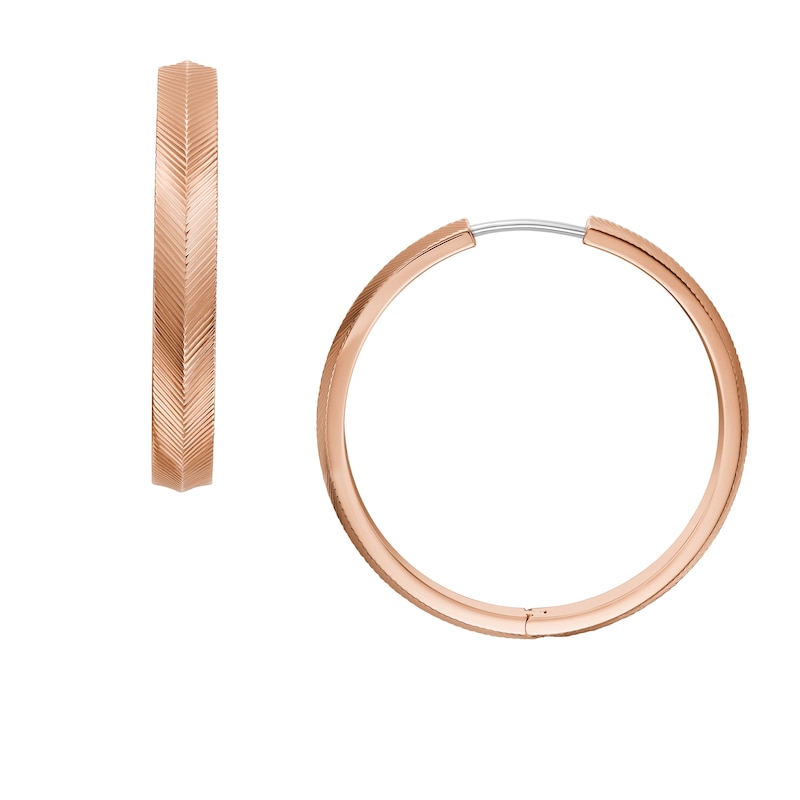 Main Image 1 of Fossil Harlow Ladies' Linear Texture Rose Gold Tone 37mm Hoop Earrings