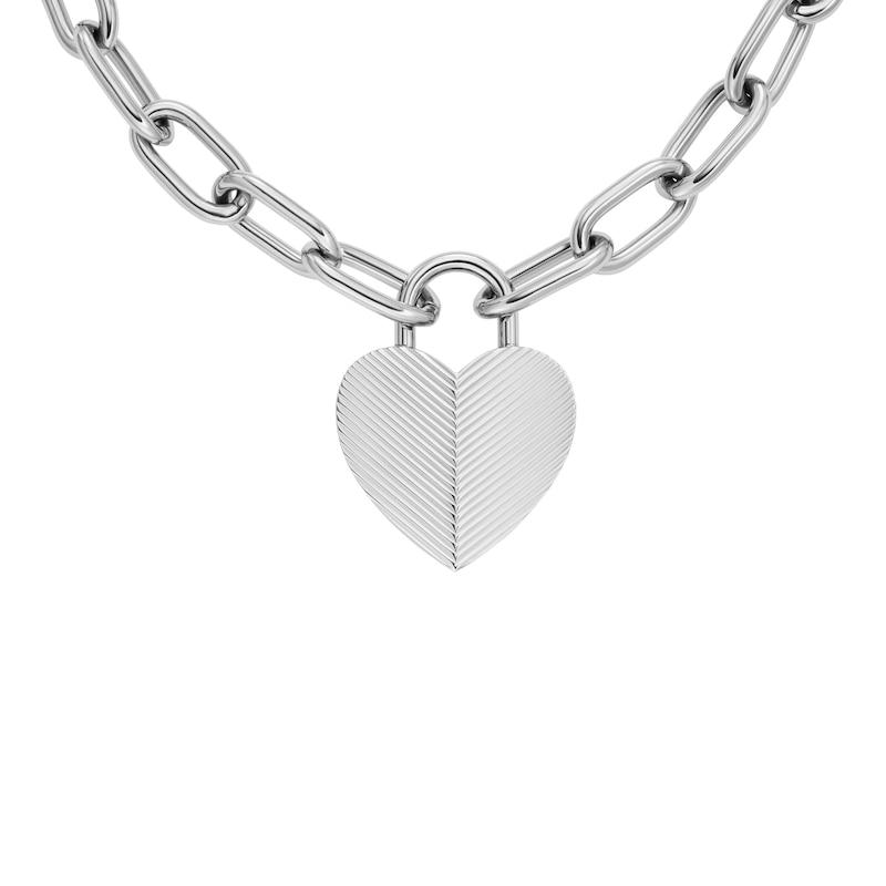 Main Image 1 of Fossil Harlow Ladies' Linear Texture Heart Stainless Steel Pendant Necklace