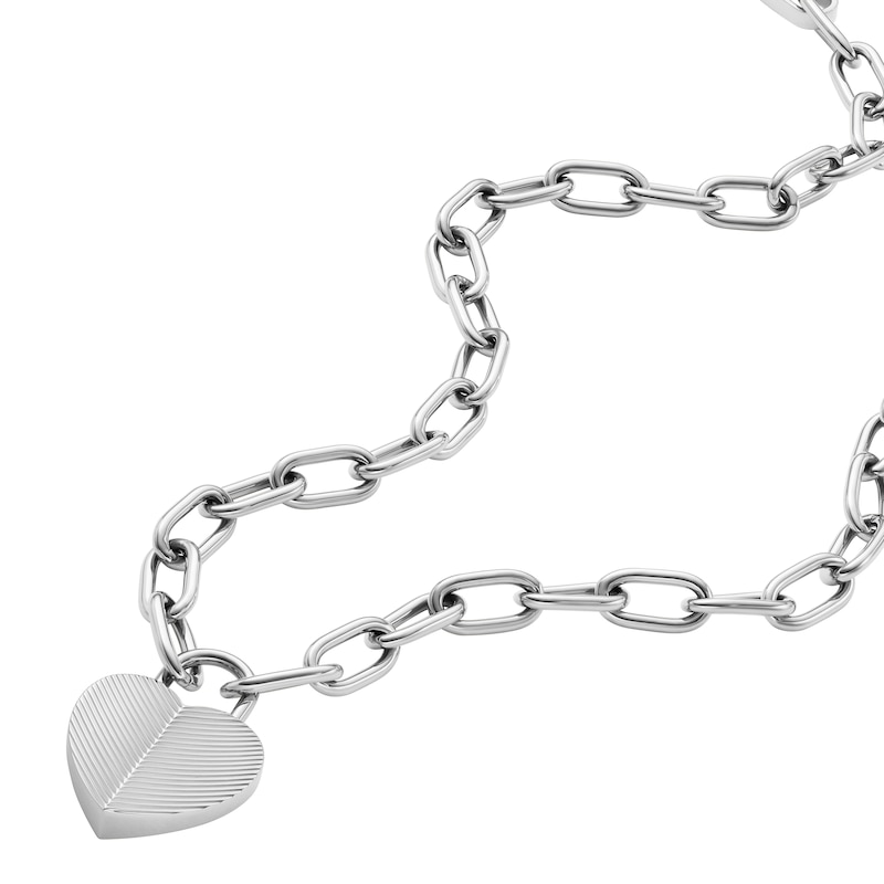 Main Image 2 of Fossil Harlow Ladies' Linear Texture Heart Stainless Steel Pendant Necklace